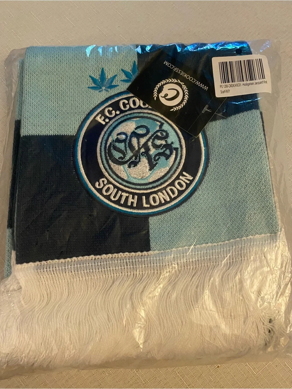F.C. Cookies South London Scarf in Light Blue & Navy